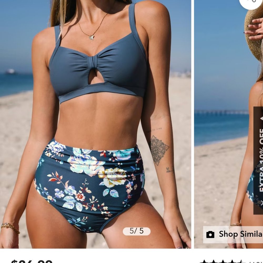 Cupshe Lace-Up Bralette and Ruched High Waist Bikini Set